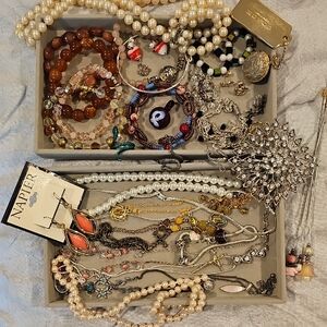 Lot Of Bulk Jewelry New & Old Sterling Silver Coach Tag Pearls Hat Pins Broach